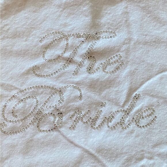 Canvas Medium Sized Bridal Tote Bag Solid White & Rhinestone Encrusted Size OS - Picture 2 of 4